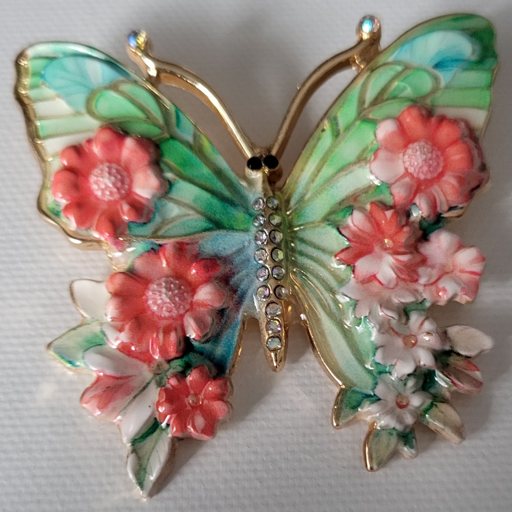 Beautiful Floral Butterfly Brooch With Ab Rhinestones